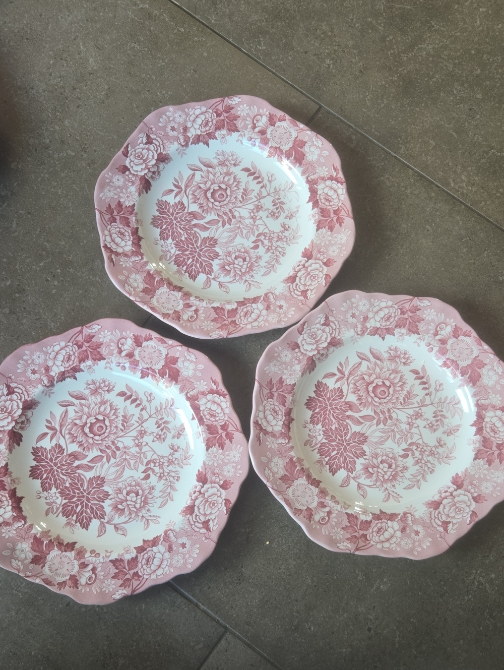 3 Spode Pink Floral Dinner Plates - Elegant Home Dining Set
